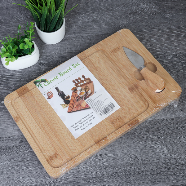 Доска разделочная и нож для сыра 18x30x1.5 см АКЦИЯ / KF-S9 /уп 36/ бамбук
