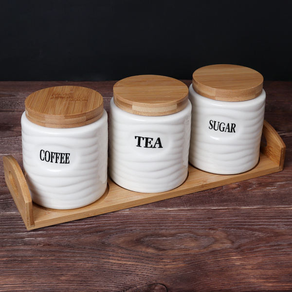 Банка для сыпучих продуктов 3 штуки 750 мл / JC6306B /уп 12/ на подставке