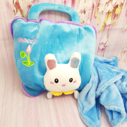 Мягкая игрушка - трансформер Unicorn 3 в 1 (игрушка-чемоданчик, плед, подушка) Голубой с Зайкой (объемное изображение)