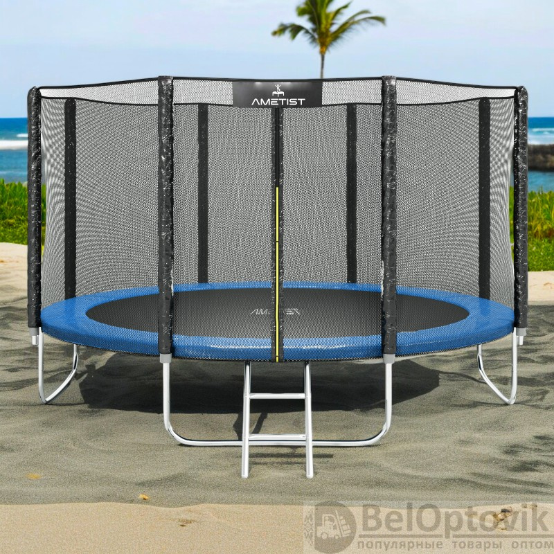 Батут 374 см (12ft) Синий с внешней сеткой / Большой и качественный