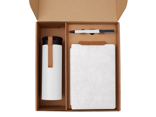 Набор «Draftea» с блокнотом, ручкой, термосом и чаем, Цвет белый, коричневый