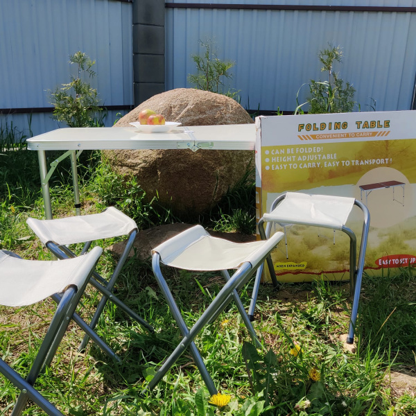 Набор уличной мебели Складной стол Folding Table + 4 стула 120 х 55 см (дача, охота и рыбалка, пикник)