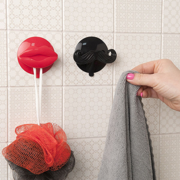 Крючок для ванной пластиковый "Mustache&Lips", 2шт.