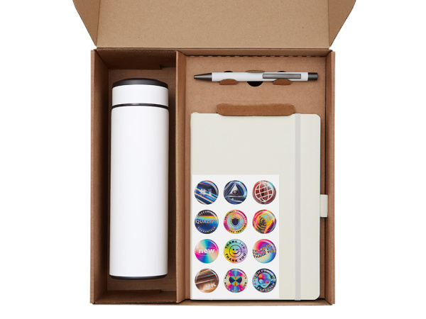 Набор «Warmpage» с термосом, блокнотом, ручкой и чаем, Цвет белый, серый