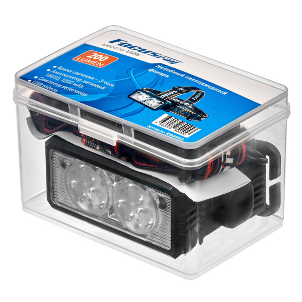 Фонарь налобный FOCUSray 1326 акку 18650 1200мАН 200 люмен ,цифровой дисплей,сенсор,USB кабель 1/180, шт