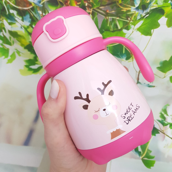 Термос-поильник Love Liness для детей с трубочкой, двумя ручками, 330 мл