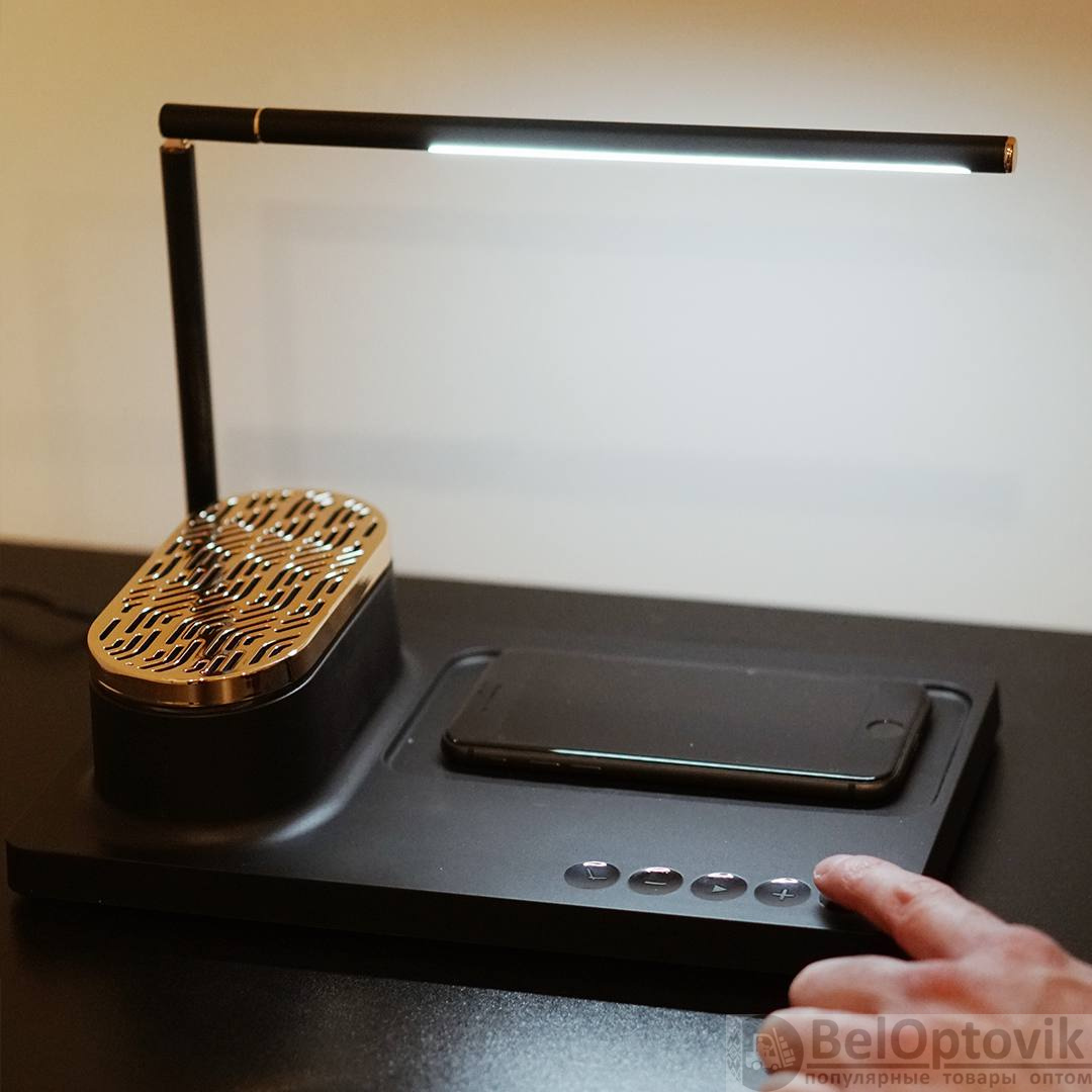 Интерьерная лампа c колонкой, беспроводной зарядкой и дисплеем Volando, с нанесением логотипа