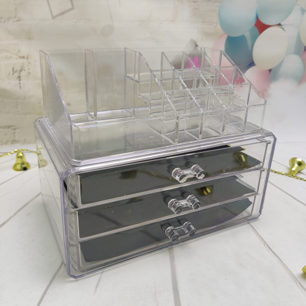 УЦЕНКА Органайзер акриловый для косметики Cosmetic Storage Box 3 полки
