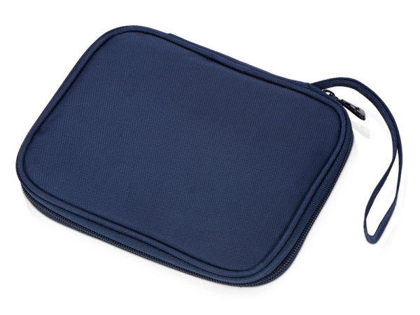 Тревел-набор с флешкой, повербанком и ручкой, Цвет темно-синий, серебристый, белый