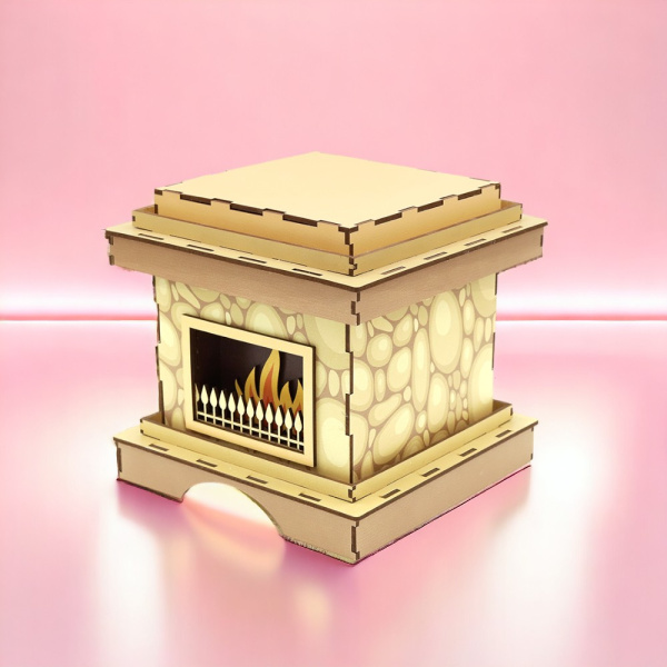 Камин малый - оригинальная новогодняя упаковка из натурального дерева