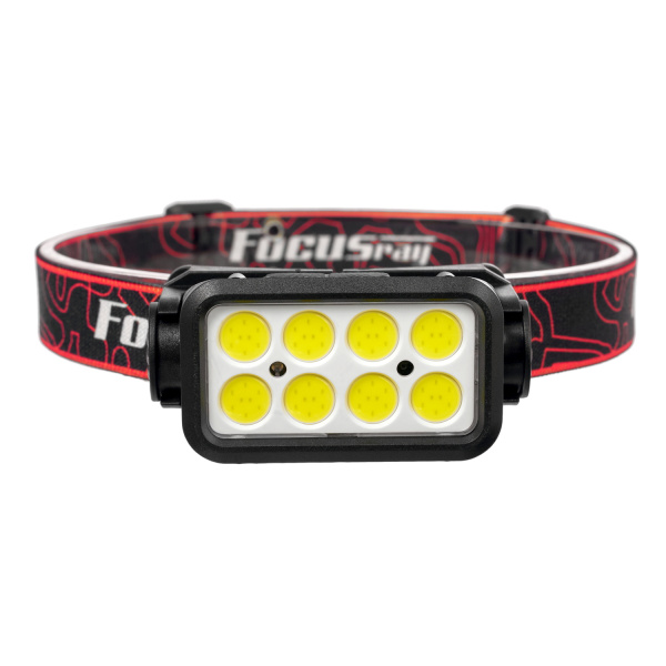 Фонарь налобный FOCUSray 1301  8 диодов 3W COB,акку 18650 1200 мАН,3,7V встроенный,сенсор,индикатор заряда 1/180, шт