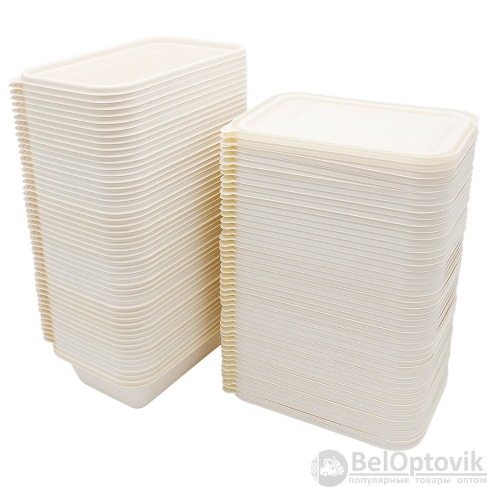 Набор контейнеров с крышкой из кукурузного крахмала, 1000 мл, 50 шт