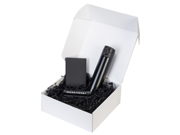 Подарочный набор «Premier» с термокружкой, парковочной визиткой и обложкой для документов, Цвет черный