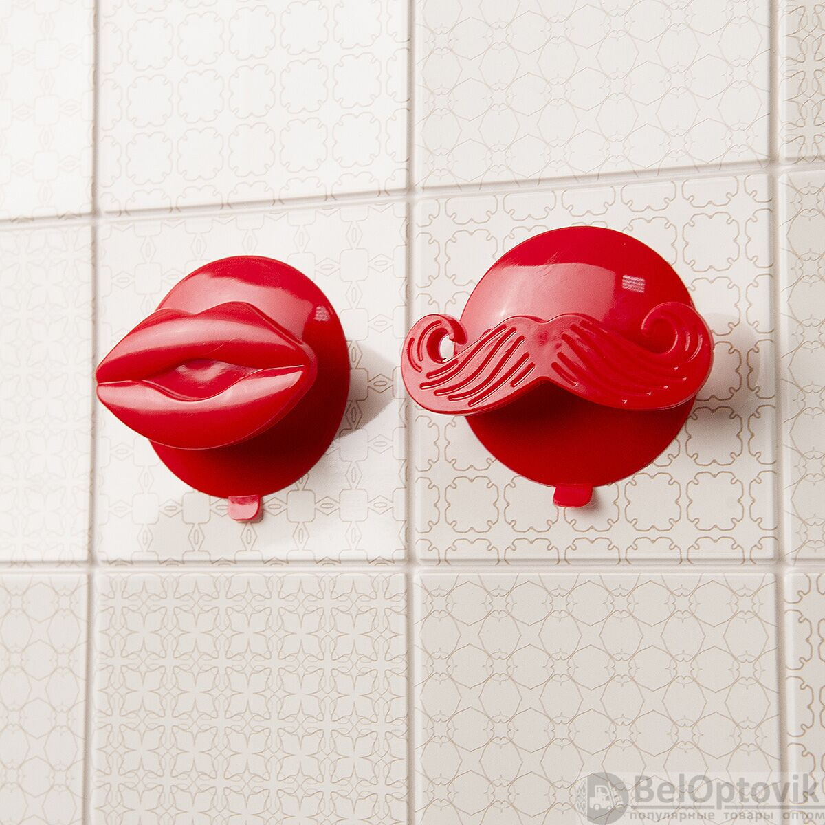 Крючок для ванной пластиковый "Mustache&Lips", 2шт.