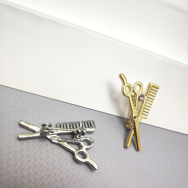 Брошь парикмахера "Ножницы - Расчёска"