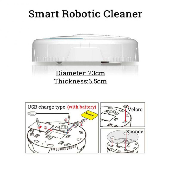 Ультратонкий  USB робот пылесос-полотер SWEEP Cleaner (сухая уборка, высота 5 см)  Черный