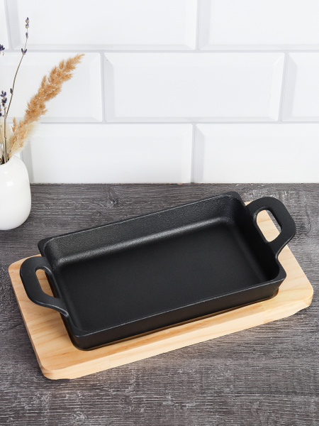 Сковорода чугунная на подставке прямоугольная 20х12х3 см / CF-HS /уп 20/