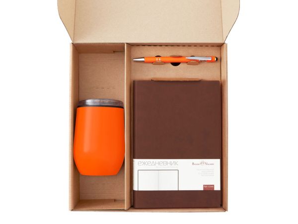 Набор «Writea» с ежедневником, ручкой и термокружкой, Цвет коричневый, оранжевый