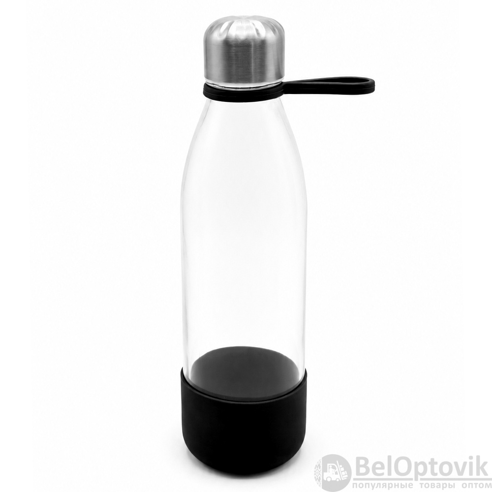 Бутылка стеклянная с манжетой и держателем Glassy, чёрная