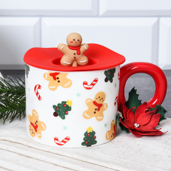 Кружка новогодняя с крышкой /350 мл/ 8080 /уп 72/