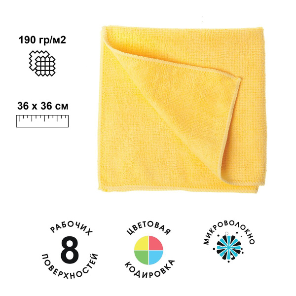 Салфетка универсальная микроволоконная 36*36 см, 190 гр/м², желтая HQ Profiline