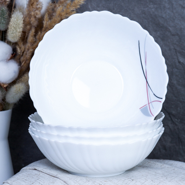 Набор суповых тарелок 4 штуки 480 мл 155 мм / TW-60XN (7267) /уп 18/ Полосы бордо