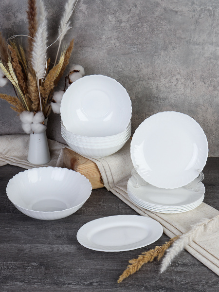 Столовый набор 14 предметов Классика с блюдом / GRAY-14/75788 (WHITE) /уп 2/