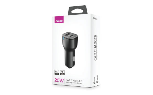 АЗУ 20W, Type-C +USB, PD, QC, black, OLMIO