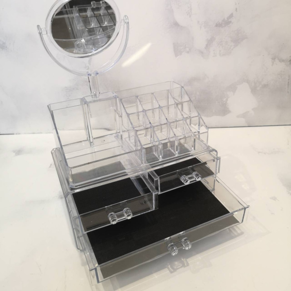 Акриловый Органайзер 4 полки для Косметики с Зеркалом Acrylic Cosmetic Organizer NEW