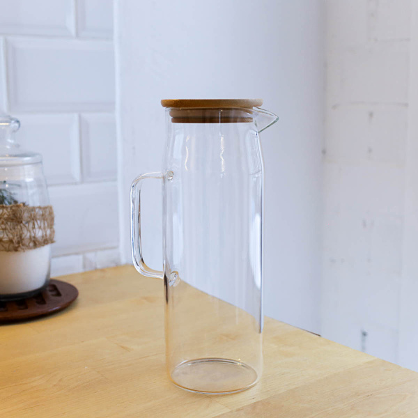 Кувшин 1200 мл стеклянный / LCTP269 /уп 40/ Бамбуковая крышка