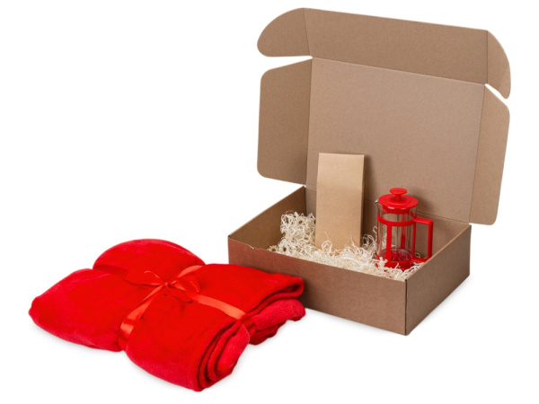 Подарочный набор «Tea time» с пледом, Цвет красный