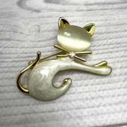 Бижутерия брошь "Жемчужный котик" 4.5 см
