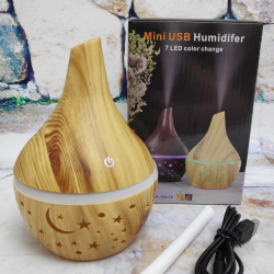 Увлажнитель ультразвуковой аромадиффузор воздуха Mini USB "Тюльпан" (луковица) 7 LED color, 300ml, 220V Светлое дерево Звездное небо