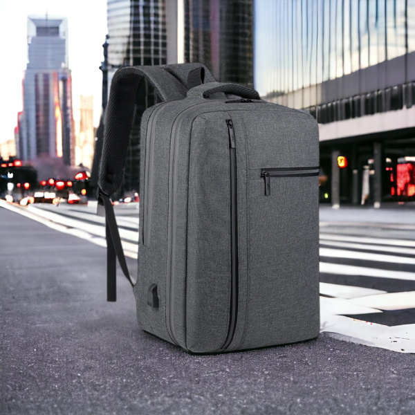 Рюкзак для ноутбука 15.6" Businescase MBP-1059, темно-серый / USB-провод, ремень для переноски на чемодане, кармашек для карточек на ремне, эргономичные ремни и спинка