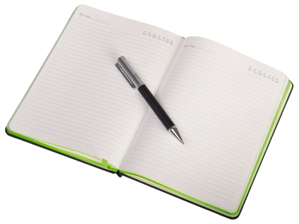 Бизнес блокнот «Bossy» с ручкой, Цвет черный, зеленое яблоко