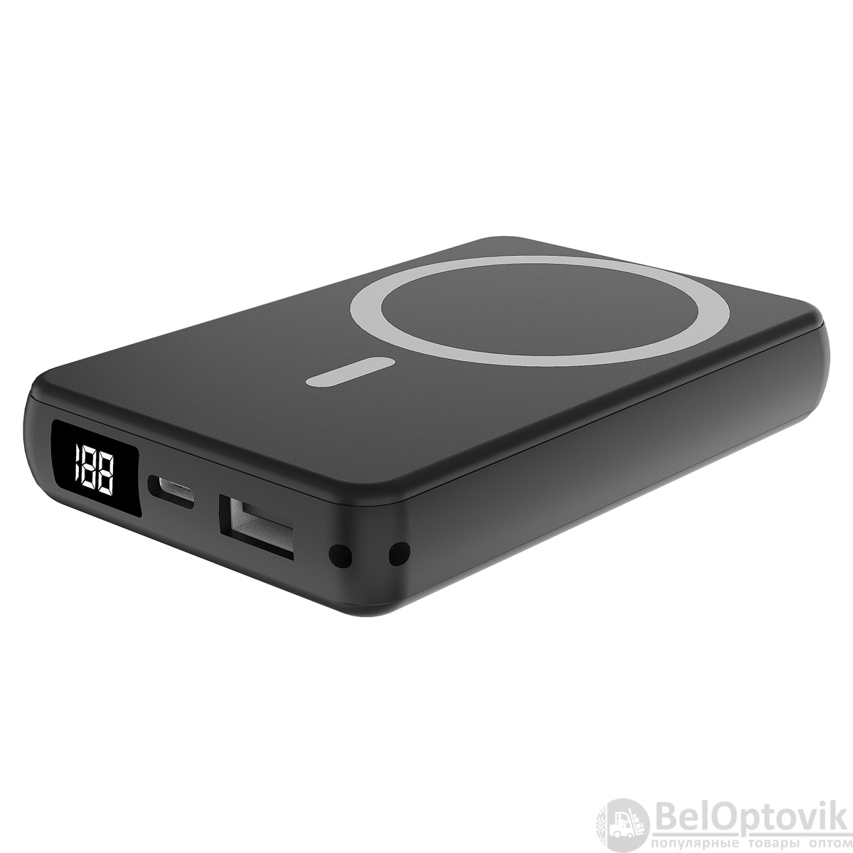 Магнитный внешний аккумулятор Quantum с беспроводной зарядкой (15W), 10000 Mah, черный