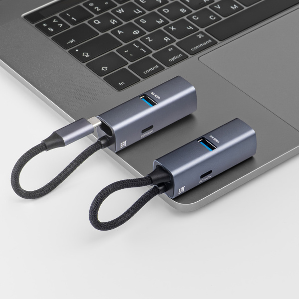 USB-хаб 3 в 1 USB-C - USB-A3.0 + USB-C PD100Вт + HDMI, Цвет серый