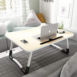 Складной стол (столешница) трансформер для ноутбука / планшета с подстаканником Folding Table,  59х40 см Молочный