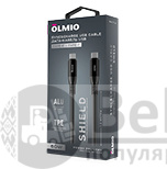 Кабель SHIELD, Type-C - Type-C, 60W, USB2.0, 1.2м, черный, OLMIO