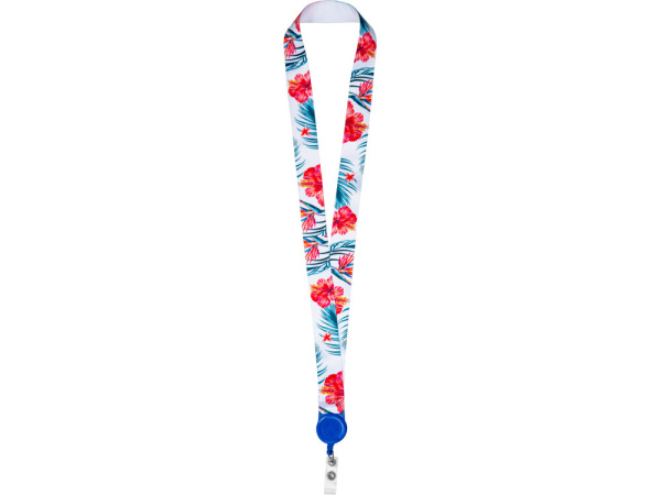 Ланъярд под сублимацию с ретрактором, 2,5 см, Цвет белый/синий