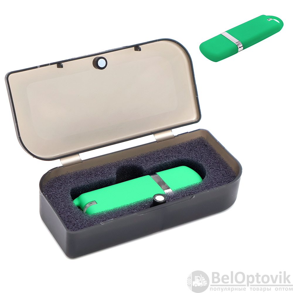 Флешка Shape с покрытием Софт Тач в футляре, зеленый