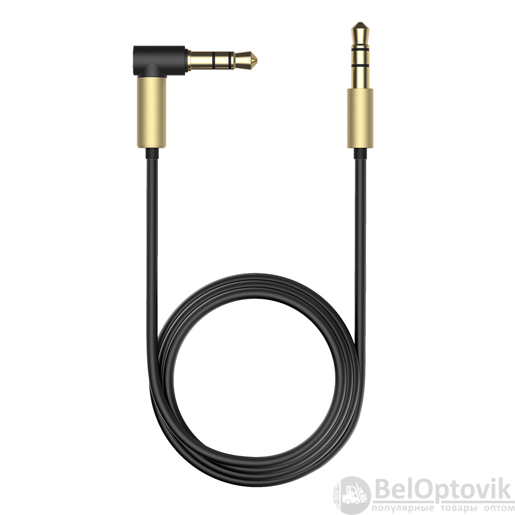 Аудиокабель AUX 3.5(m)-3.5(m), 1.5м, угловой, черно-золотой, OLMIO