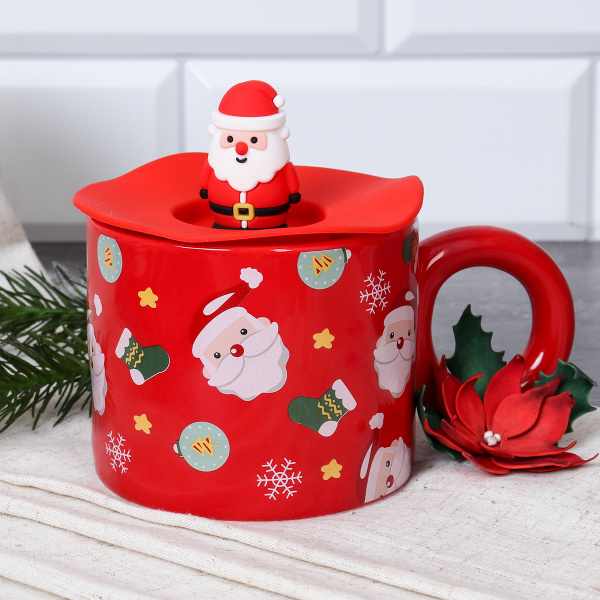 Кружка новогодняя с крышкой /350 мл/ 8080 /уп 72/