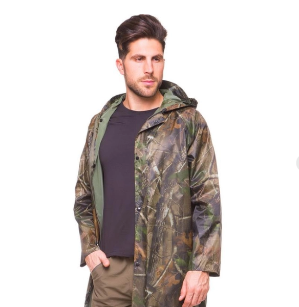 Дождевик - плащ Лесник на кнопках и молнии камуфляж / Водонепроницаемая ткань р.XXXL