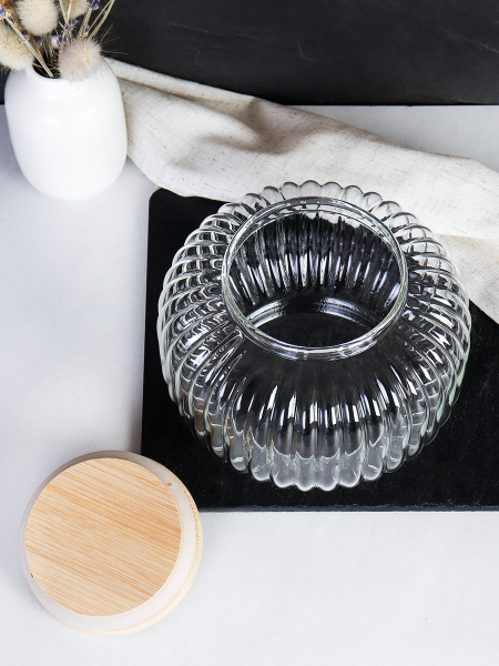 Банка для сыпучих бамбуковая крышка Бочонок рифленая 850 мл / 9544 /уп 60/