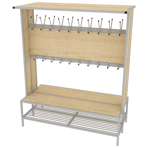 Вешалка гардеробная со скамьей, вставкой и секцией под обувь на 20 мест
