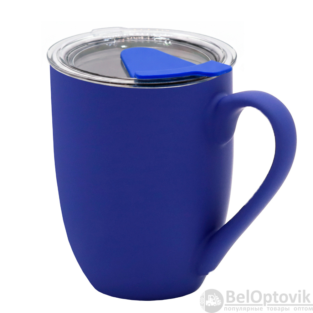 Кружка с крышкой Velvet Duo, софт-тач, тёмно-синяя