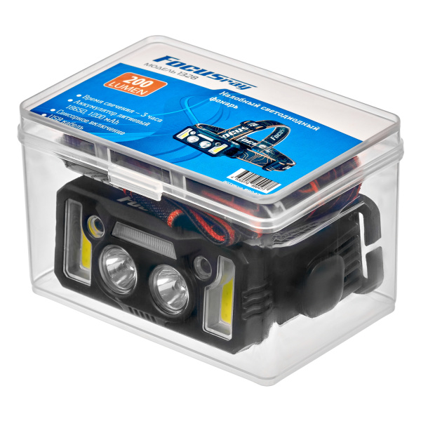 Фонарь налобный FOCUSray 1328 акку 18650 1200мАН 200 люмен,цифровой дисплей,сенсор,USB кабель 1/180, шт