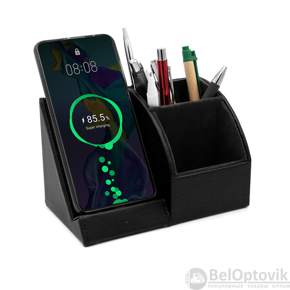 Настольный органайзер Prestige c беспроводной зарядкой / Подставка многофункциональная для письменных приборов с беспроводной зарядкой
