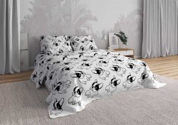 Постельное белье, бязь Комплект 1,5 спальный (147*215 см; 150*215 см; 70*70 см - 2 шт) Мопсы